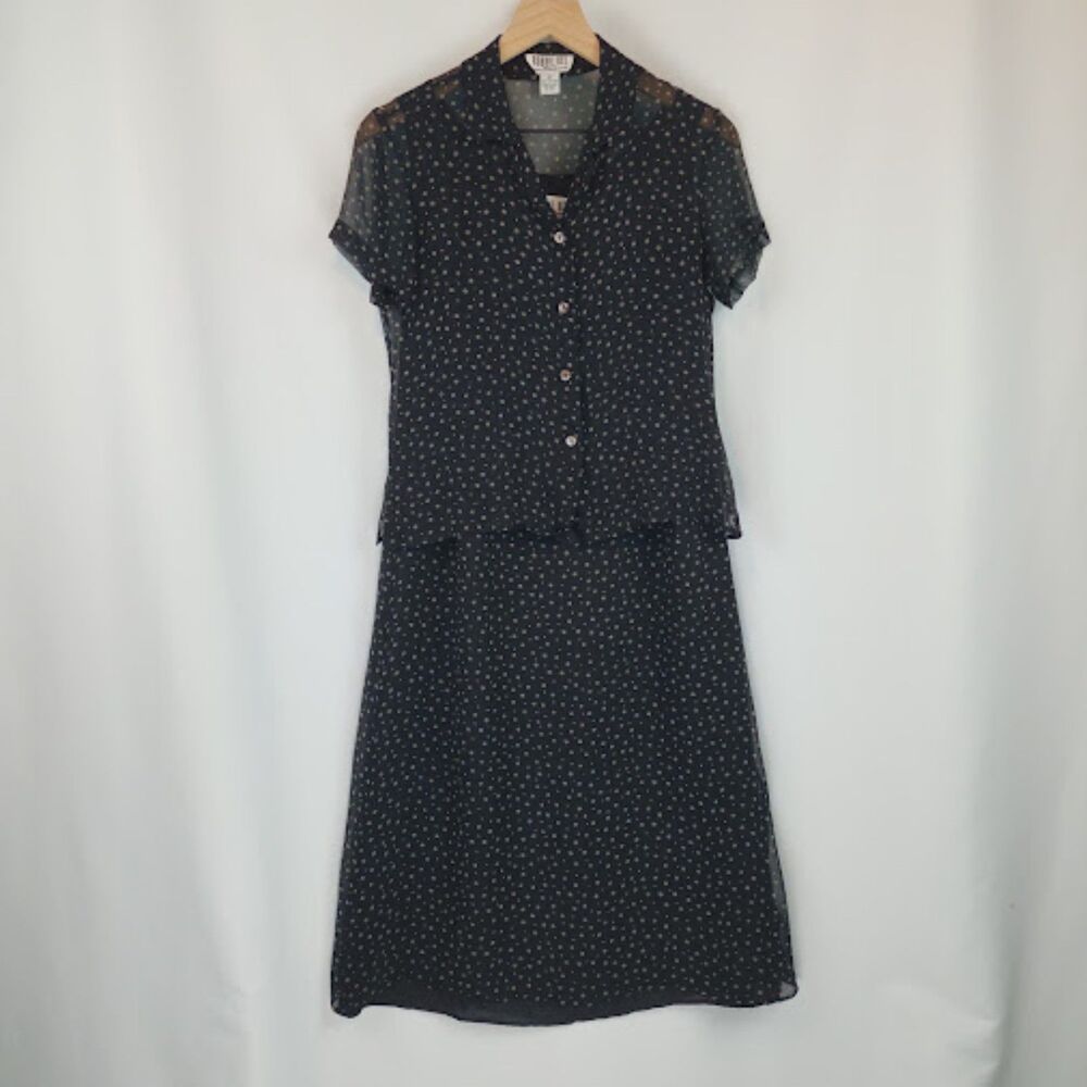 Robbie Bee Vintage Women's Black Silk Whimsygoth Dress Two Piece Set Size 8P